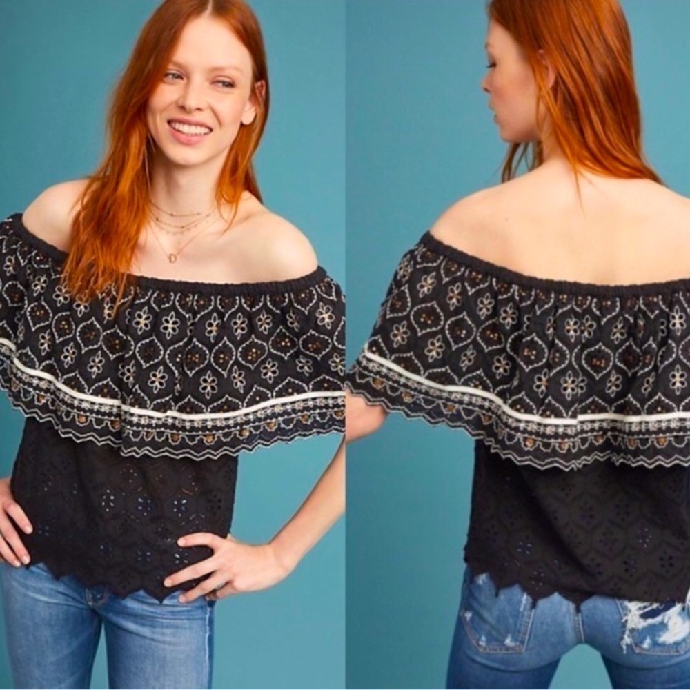 Hemant & Nandita by Anthropologie Mavra off the shoulder, embroidered blouse.